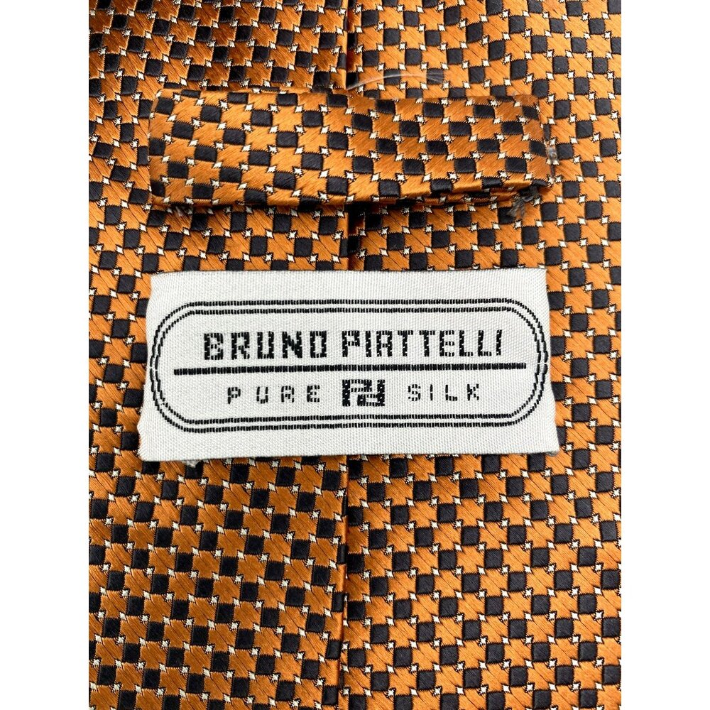Bruno Patelli Black Orange Checked Italy Silk Tie Neck Luxury Vintage Mens - Picture 6 of 6